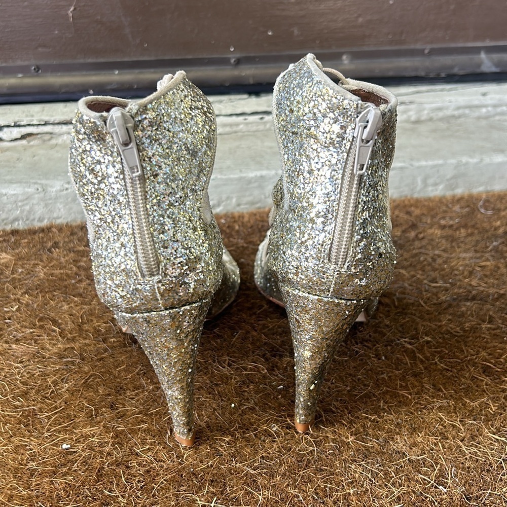Jeffery Campbell for Free People Gold Sequin Lace Up Heels Gold Glitter Sz 9.5 - Picture 8 of 15